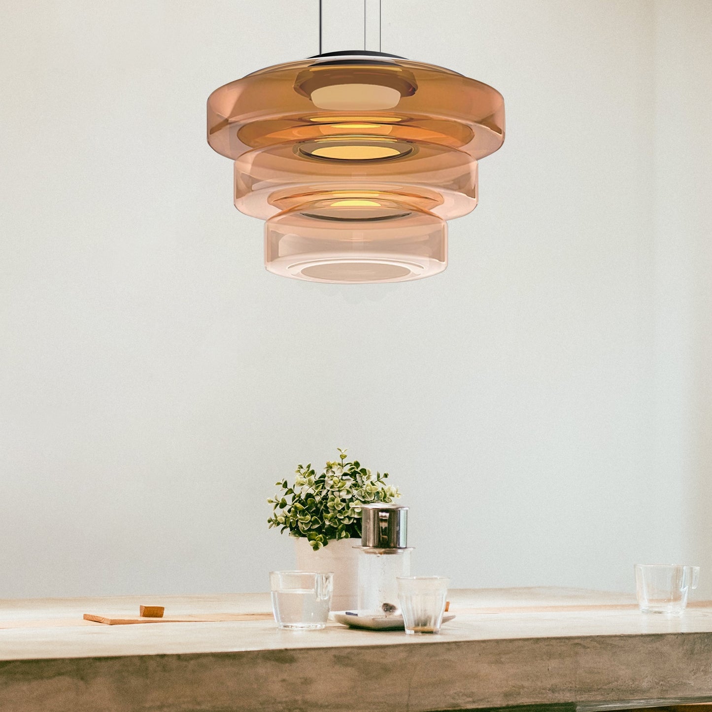 Modern Glass Pendant Lamp for Adjustable Kitchen Pendant Lighting – Energy-Efficient LED in Smoked, Green, and Amber Gray 3