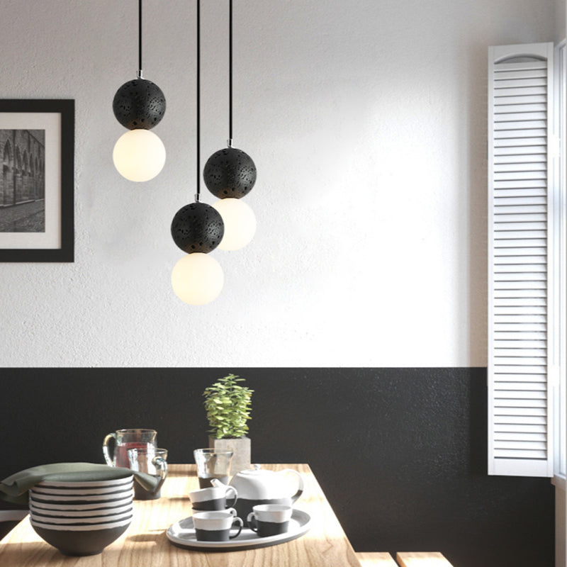 Black and White Glass Pendant Light with Integrated LED – Modern Kitchen Pendant Lighting, Contemporary Hanging Lights 5