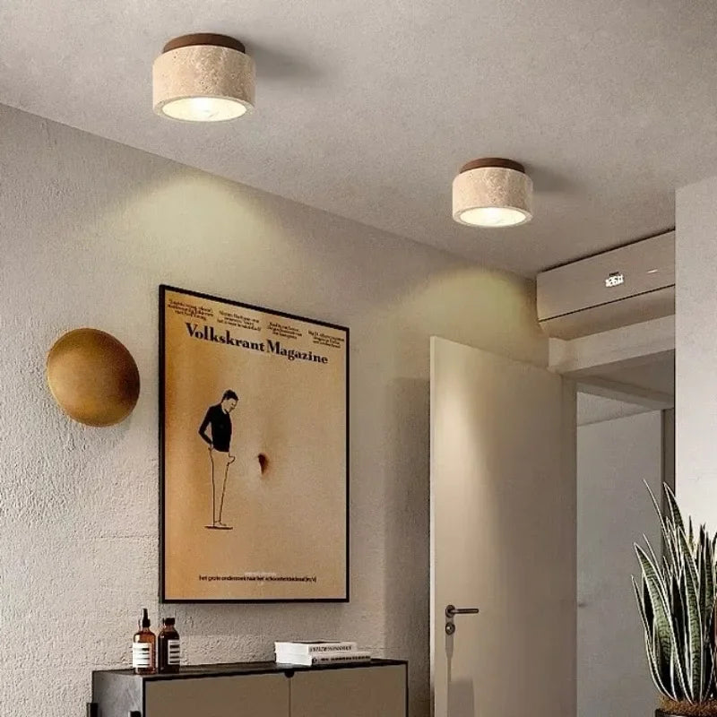Elegant LED Ceiling Light Fixture with Natural Travertine Design – Modern Flush Ceiling Lamp for Hallways and Foyers 2