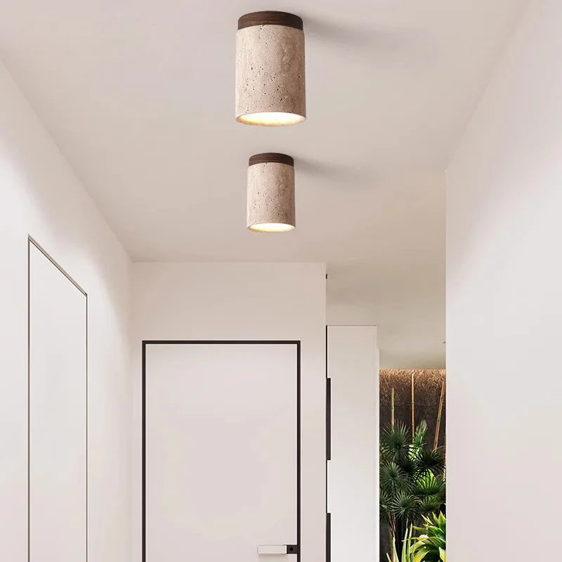 Elegant LED Ceiling Light Fixture with Natural Travertine Design – Modern Flush Ceiling Lamp for Hallways and Foyers 3