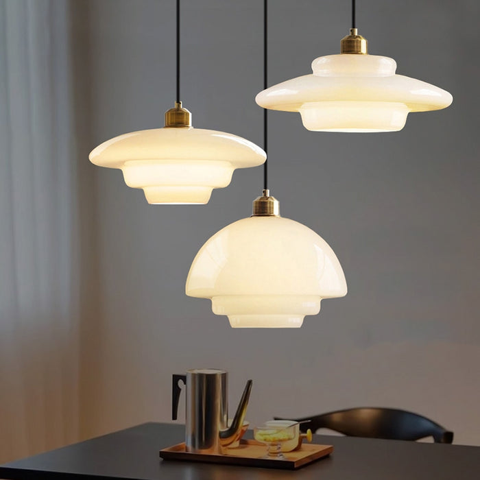 Modern Glass and Brass Pendant Light with Adjustable Height for Kitchen and Home Illumination 1