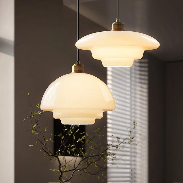 Modern Glass and Brass Pendant Light with Adjustable Height for Kitchen and Home Illumination 2