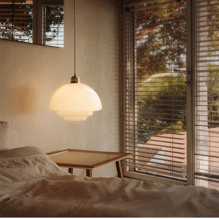 Modern Glass and Brass Pendant Light with Adjustable Height for Kitchen and Home Illumination 4