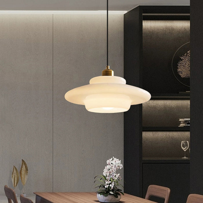 Modern Glass and Brass Pendant Light with Adjustable Height for Kitchen and Home Illumination 6