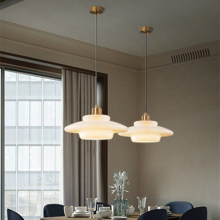 Modern Glass and Brass Pendant Light with Adjustable Height for Kitchen and Home Illumination 8