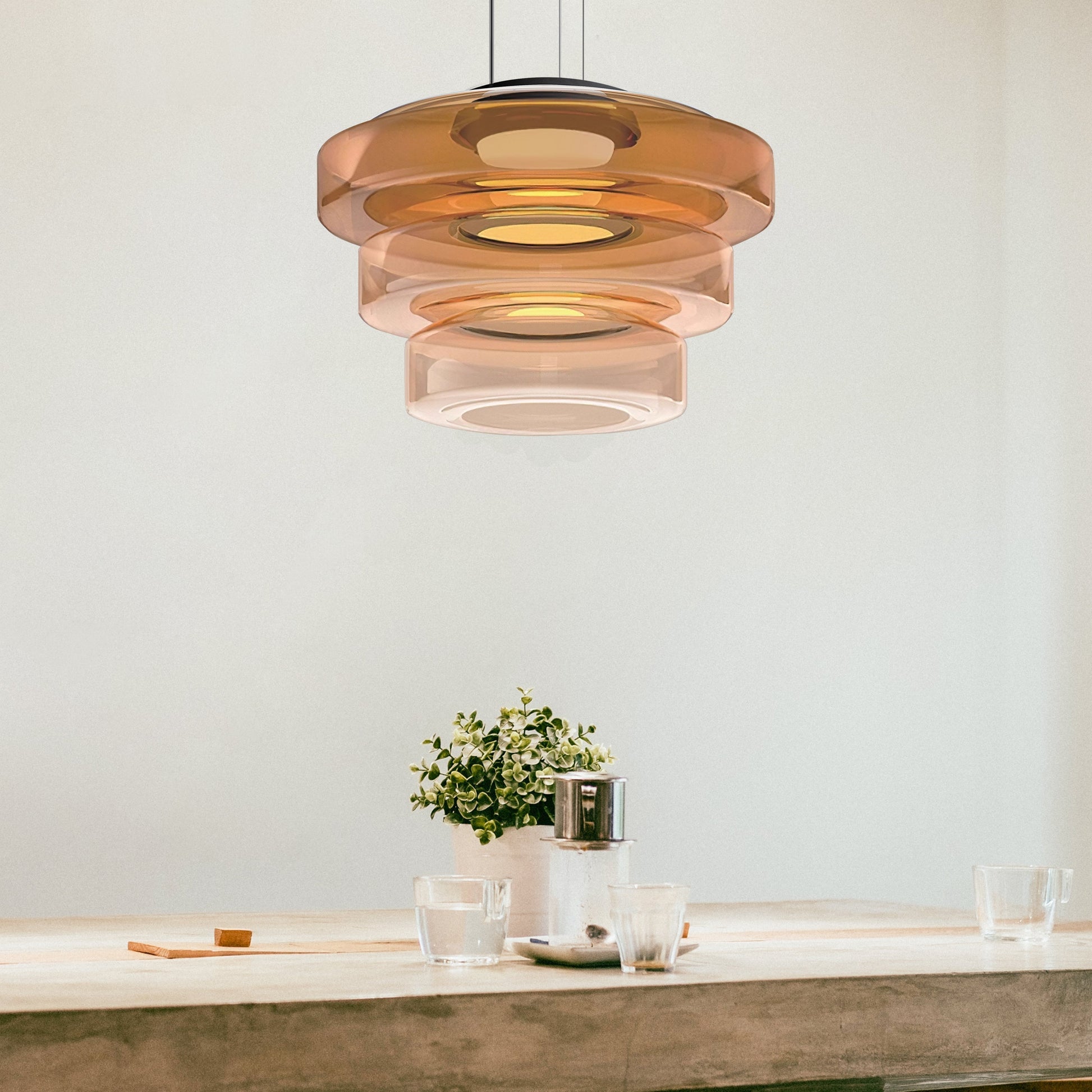 Modern Glass Pendant Lamp for Adjustable Kitchen Pendant Lighting – Energy-Efficient LED in Smoked, Green, and Amber Gray 3