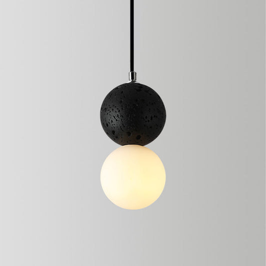 Black and White Glass Pendant Light with Integrated LED – Modern Kitchen Pendant Lighting, Contemporary Hanging Lights 0