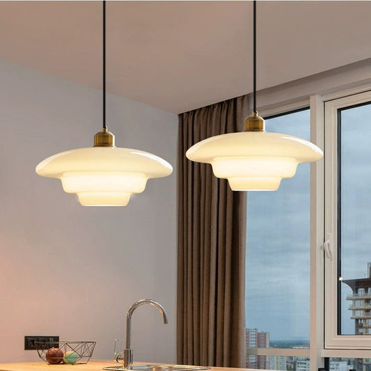 Modern Glass and Brass Pendant Light with Adjustable Height for Kitchen and Home Illumination 0