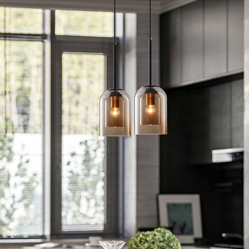 Vintage Double Glass Pendant Light with Metal Finish – Elegant Kitchen Hanging Lights for Modern Interiors 2